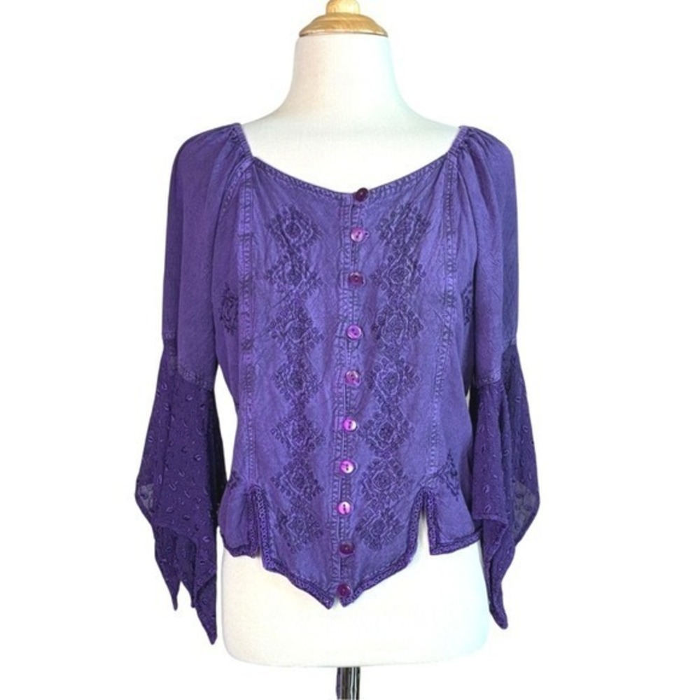 L'POGEE Vintage OS Purple Rayon Corset Whimsigoth Renaissance Festival Boho Top